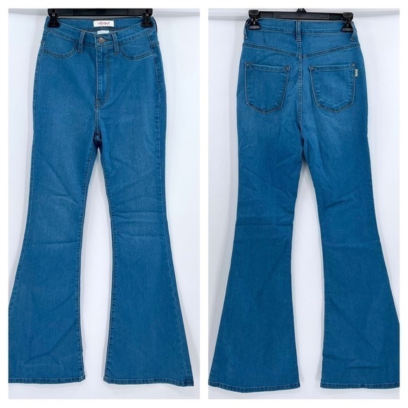 Vibrant Women's Juniors Bell Bottom High Waist Fitted Denim Jeans size 7 Waist27 - Picture 12 of 12